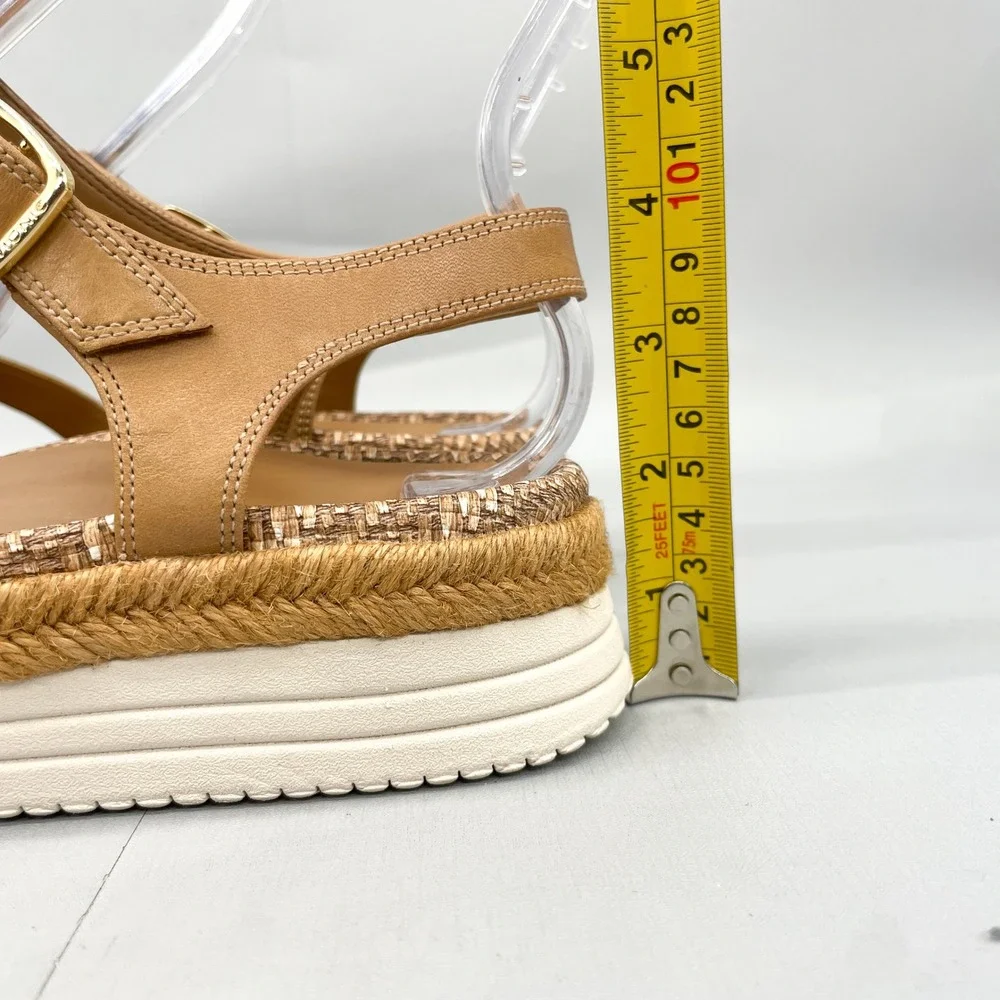 Vionic Womens 9 Mar Platform Sandals Tan Gold Leather Strappy Espadrille Wedge - Picture 5 of 12